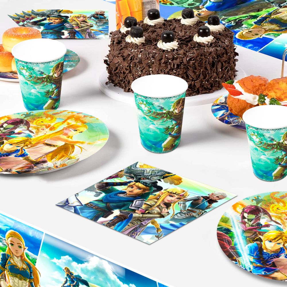 Zelda Birthday Party Supplies,112pcs Zelda Party Decorations & Tableware Set- Zelda Birthday Decorations Balloons Banner Backdrop & Zelda Plates Cups Table Cover etc  Legend Of Zelda Party Supplies