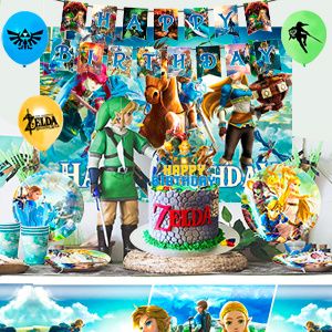 Zelda Birthday Party Supplies,112pcs Zelda Party Decorations & Tableware Set- Zelda Birthday Decorations Balloons Banner Backdrop & Zelda Plates Cups Table Cover etc  Legend Of Zelda Party Supplies