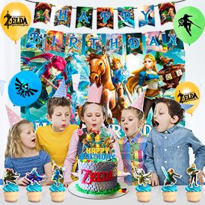 Zelda Birthday Party Supplies,112pcs Zelda Party Decorations & Tableware Set- Zelda Birthday Decorations Balloons Banner Backdrop & Zelda Plates Cups Table Cover etc  Legend Of Zelda Party Supplies
