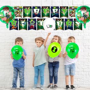 Ben-10 Themed Birthday Party Supplies,163pcs Cartoon 10 Party Decorations & Tableware Set - Cartoon Decorations Banner Balloons Plates Napkins Cups Tablecloth Cake Topper etc Cartoon Party Supplies