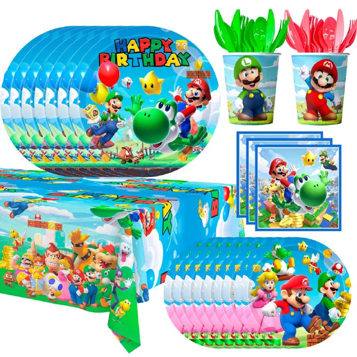 Super Mario Birthday Party Supplies, 161pcs Super Mario Party Decorations Tableware Set - Mario Plates and Napkins Cups & Super Mario Tablecloth etc Mario Bross Party Supply for Boys/Girls Kids