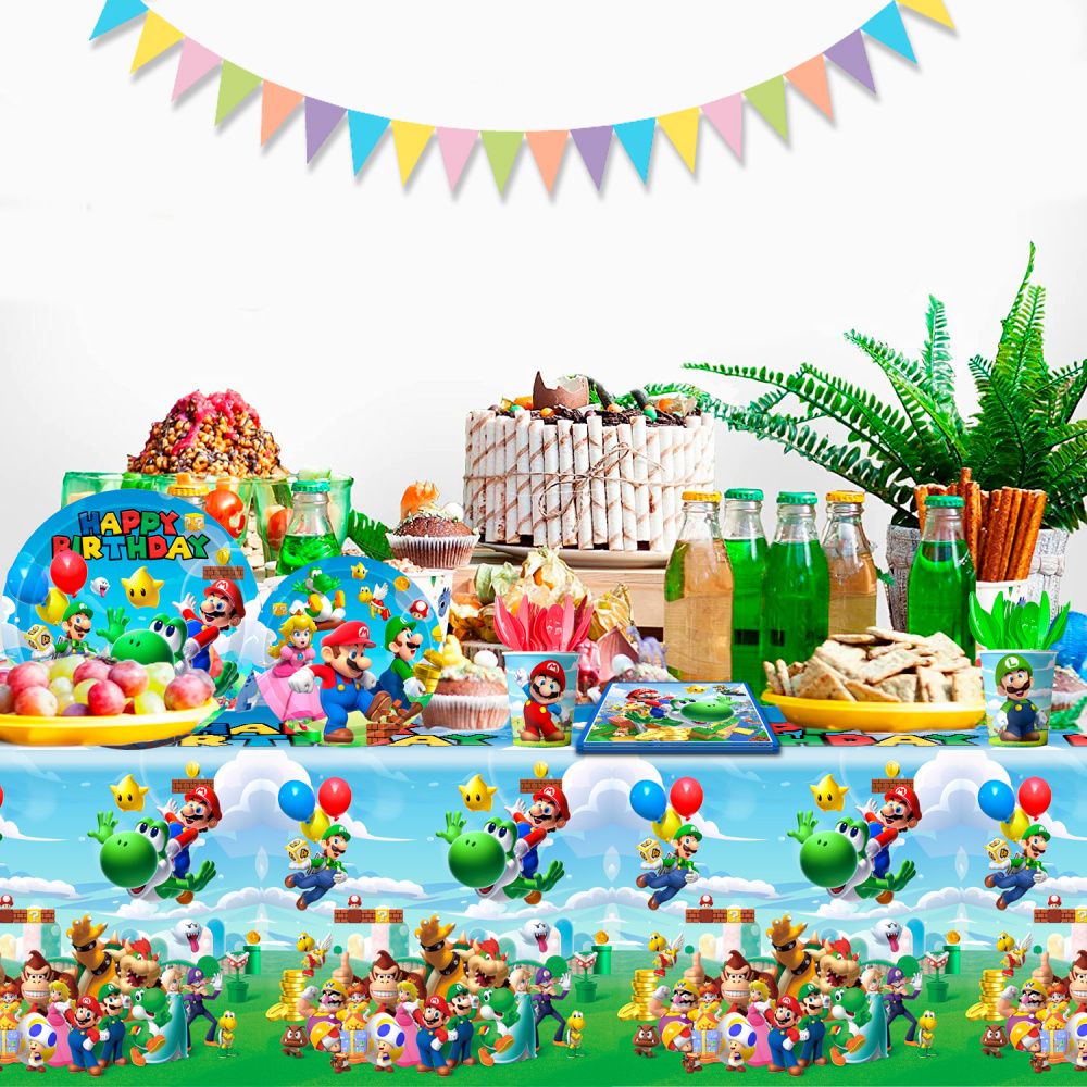 Super Mario Birthday Party Supplies, 161pcs Super Mario Party Decorations Tableware Set - Mario Plates and Napkins Cups & Super Mario Tablecloth etc Mario Bross Party Supply for Boys/Girls Kids