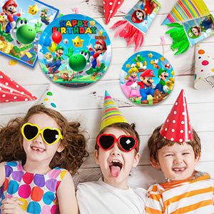 Super Mario Birthday Party Supplies, 161pcs Super Mario Party Decorations Tableware Set - Mario Plates and Napkins Cups & Super Mario Tablecloth etc Mario Bross Party Supply for Boys/Girls Kids