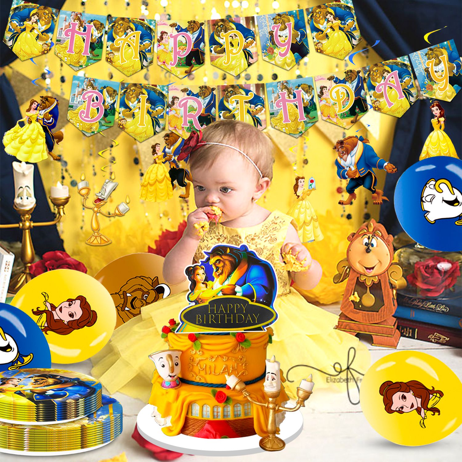 Beauty and the Beast Party Decorations,117pcs Beauty and the Beast Birthday Decorations&Party Tableware Set,Beauty and the Beast Decorations Balloons Banner, Beauty and the Beast Party Supplies etc
