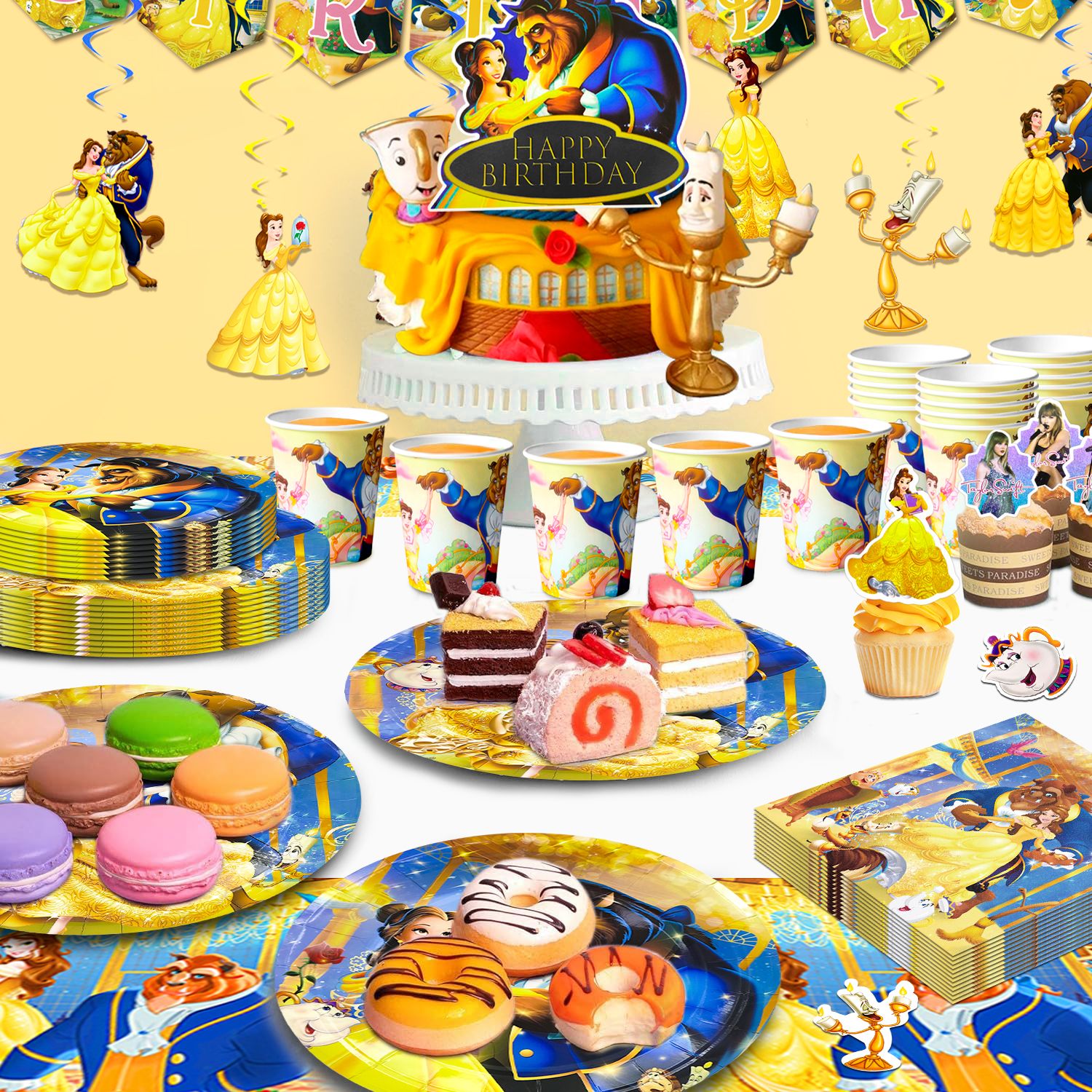 Beauty and the Beast Party Decorations,117pcs Beauty and the Beast Birthday Decorations&Party Tableware Set,Beauty and the Beast Decorations Balloons Banner, Beauty and the Beast Party Supplies etc