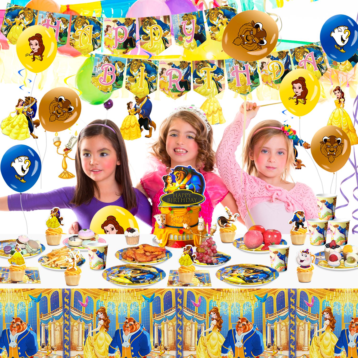 Beauty and the Beast Party Decorations,117pcs Beauty and the Beast Birthday Decorations&Party Tableware Set,Beauty and the Beast Decorations Balloons Banner, Beauty and the Beast Party Supplies etc