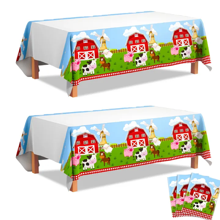 Farm Animal Tablecloth,3pcs Barnyard Theme Tablecloths Set - Farm Animal Party Tablecloth,Farm Tablecloth & Farm Animals Tablecover, for Farm Party Decorations & Farm Birthday Decorations Supplies