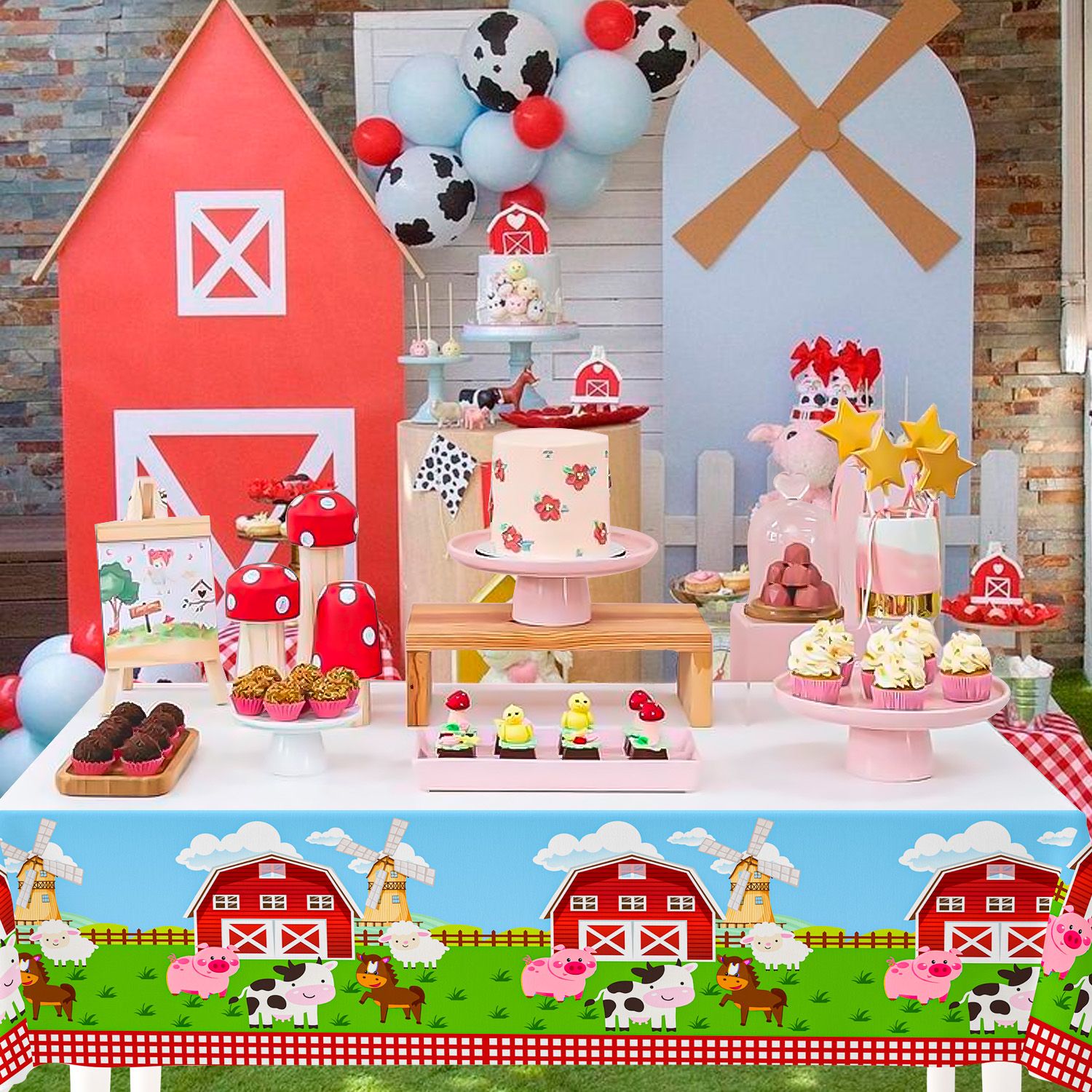 Farm Animal Tablecloth,3pcs Barnyard Theme Tablecloths Set - Farm Animal Party Tablecloth,Farm Tablecloth & Farm Animals Tablecover, for Farm Party Decorations & Farm Birthday Decorations Supplies