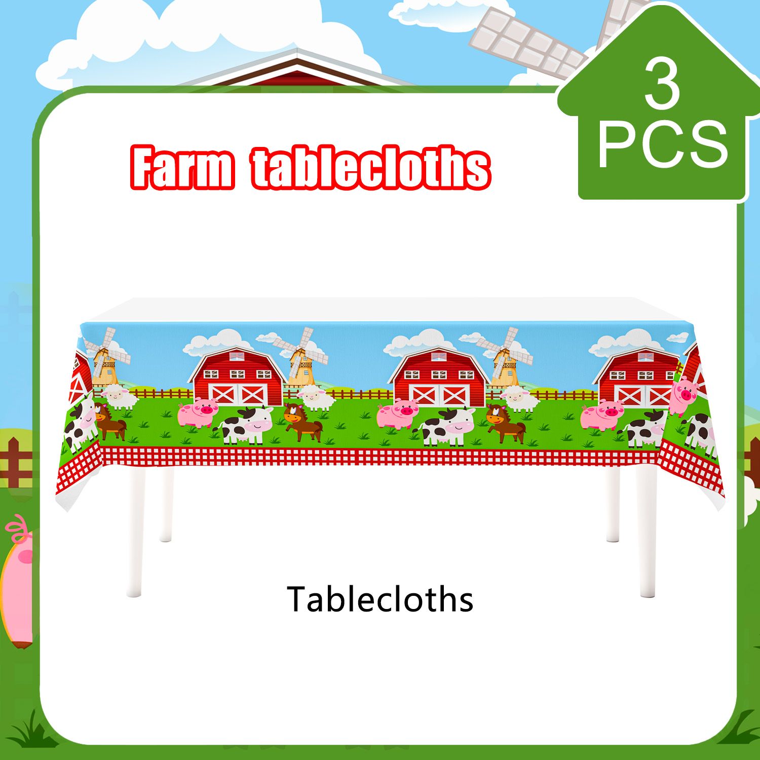 Farm Animal Tablecloth,3pcs Barnyard Theme Tablecloths Set - Farm Animal Party Tablecloth,Farm Tablecloth & Farm Animals Tablecover, for Farm Party Decorations & Farm Birthday Decorations Supplies
