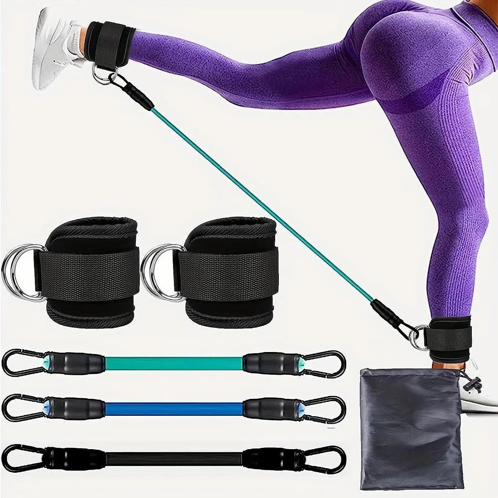 3x Ankle Resistance Bands, Workout Resistance Bands, Exercise Bands, Leg Resistance Bands with Ankle Cuffs for Glute Training