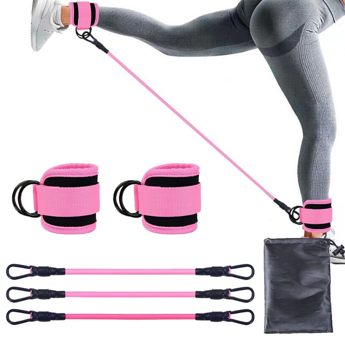 3x Ankle Resistance Bands, Workout Resistance Bands, Exercise Bands, Leg Resistance Bands with Ankle Cuffs for Glute Training