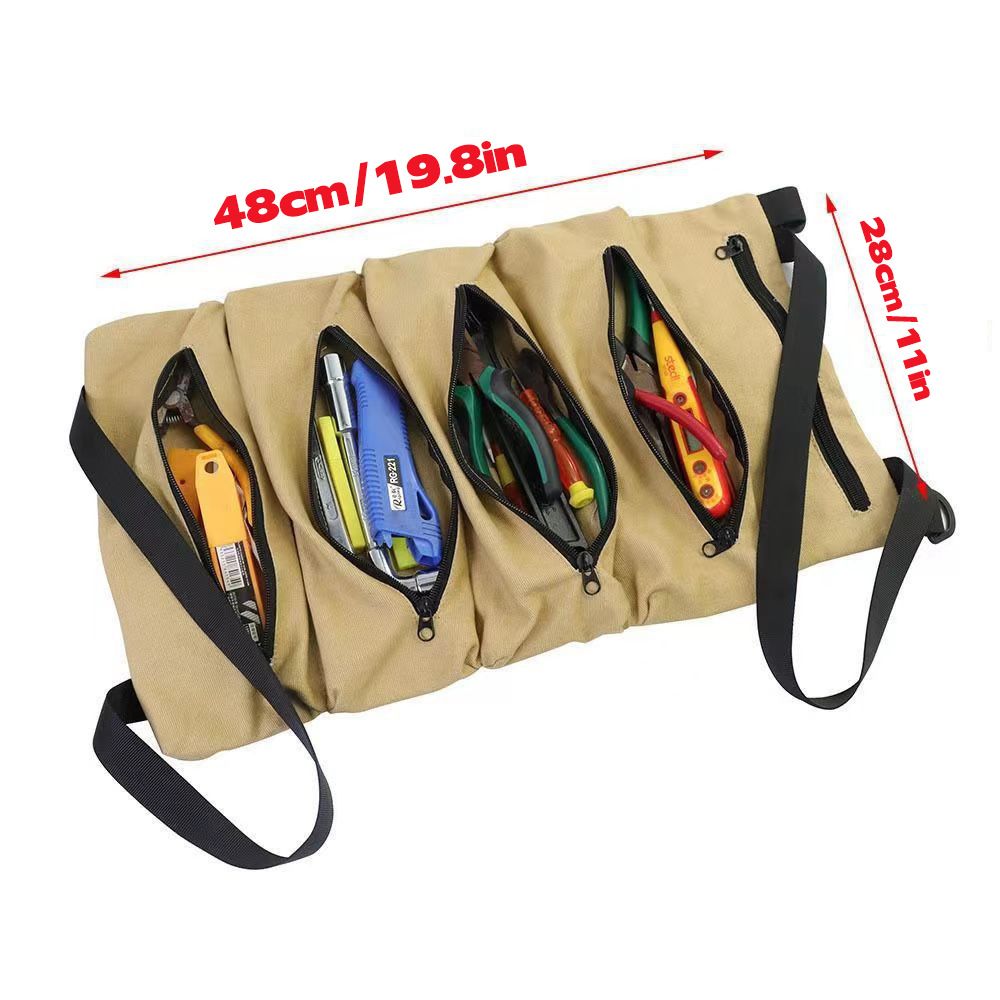 Tool Roll,Multi-Purpose Roll Up Tool Bag,Wrench Roll,Canvas Tool Organizer Bucket,Car First Aid Kit Wrap Roll Storage Case
