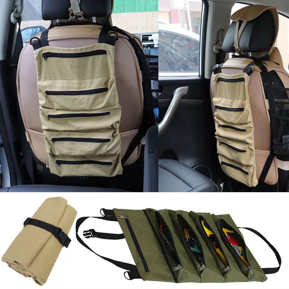 Tool Roll,Multi-Purpose Roll Up Tool Bag,Wrench Roll,Canvas Tool Organizer Bucket,Car First Aid Kit Wrap Roll Storage Case