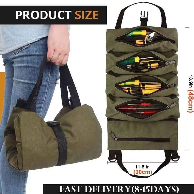 Tool Roll,Multi-Purpose Roll Up Tool Bag,Wrench Roll,Canvas Tool Organizer Bucket,Car First Aid Kit Wrap Roll Storage Case