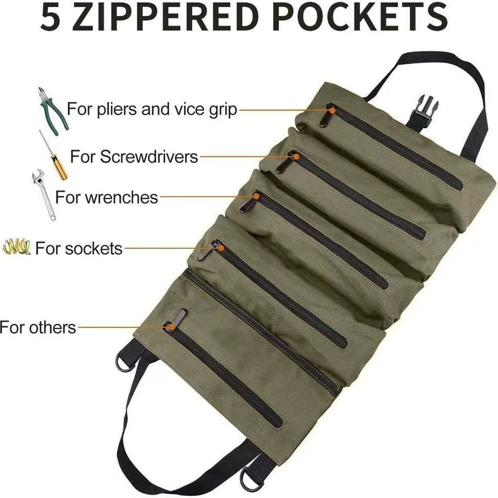 Tool Roll,Multi-Purpose Roll Up Tool Bag,Wrench Roll,Canvas Tool Organizer Bucket,Car First Aid Kit Wrap Roll Storage Case