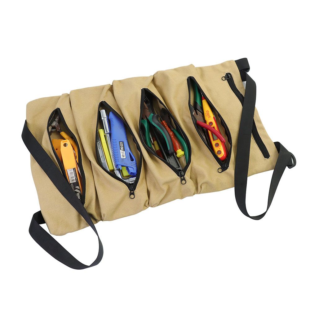 Tool Roll,Multi-Purpose Roll Up Tool Bag,Wrench Roll,Canvas Tool Organizer Bucket,Car First Aid Kit Wrap Roll Storage Case