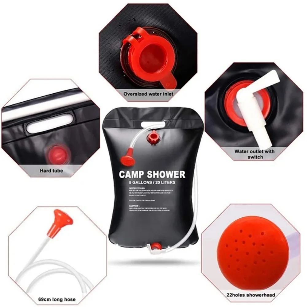20L Portable Camping Shower Bag Solar Heating Camping Shower Bag Camping Water Bag for Camping Beach Swimming Outdoor Traveling