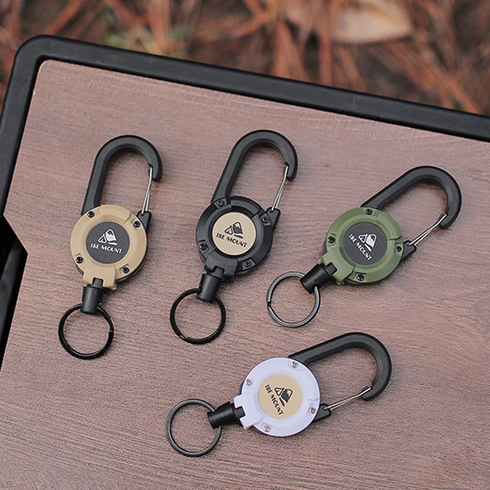 Portable Retractable Tether Camping Carabiner Spring Elastic Rope Anti-lost Phone Keychain Hold Multiple Tools Outdoor