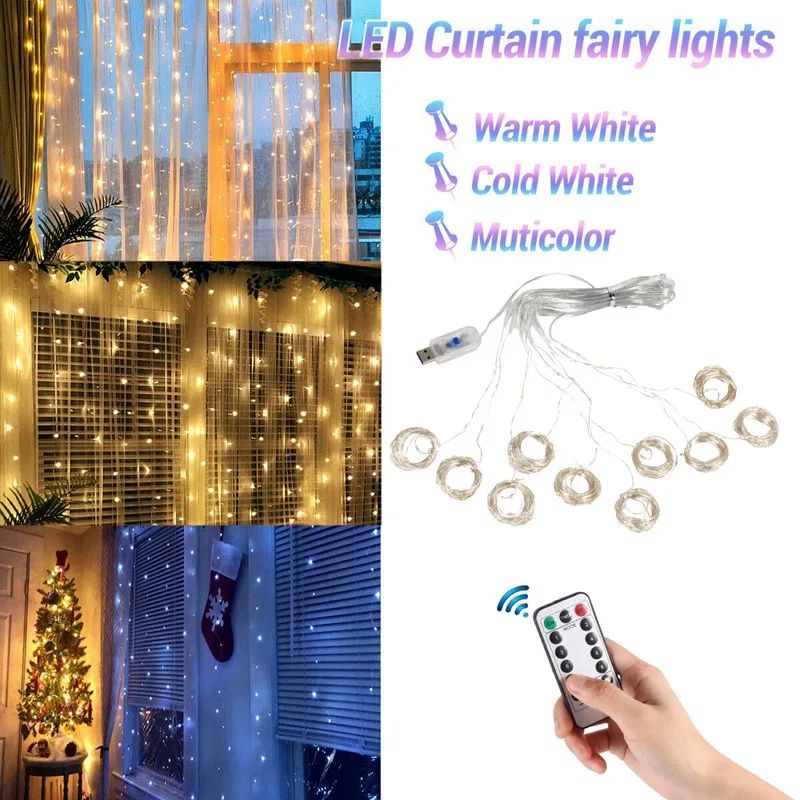 Home Decor LED Curtain String Lights Garland Window USB Power Fairy Lights Festoon with Remote Garland Led Lights Home Decoration