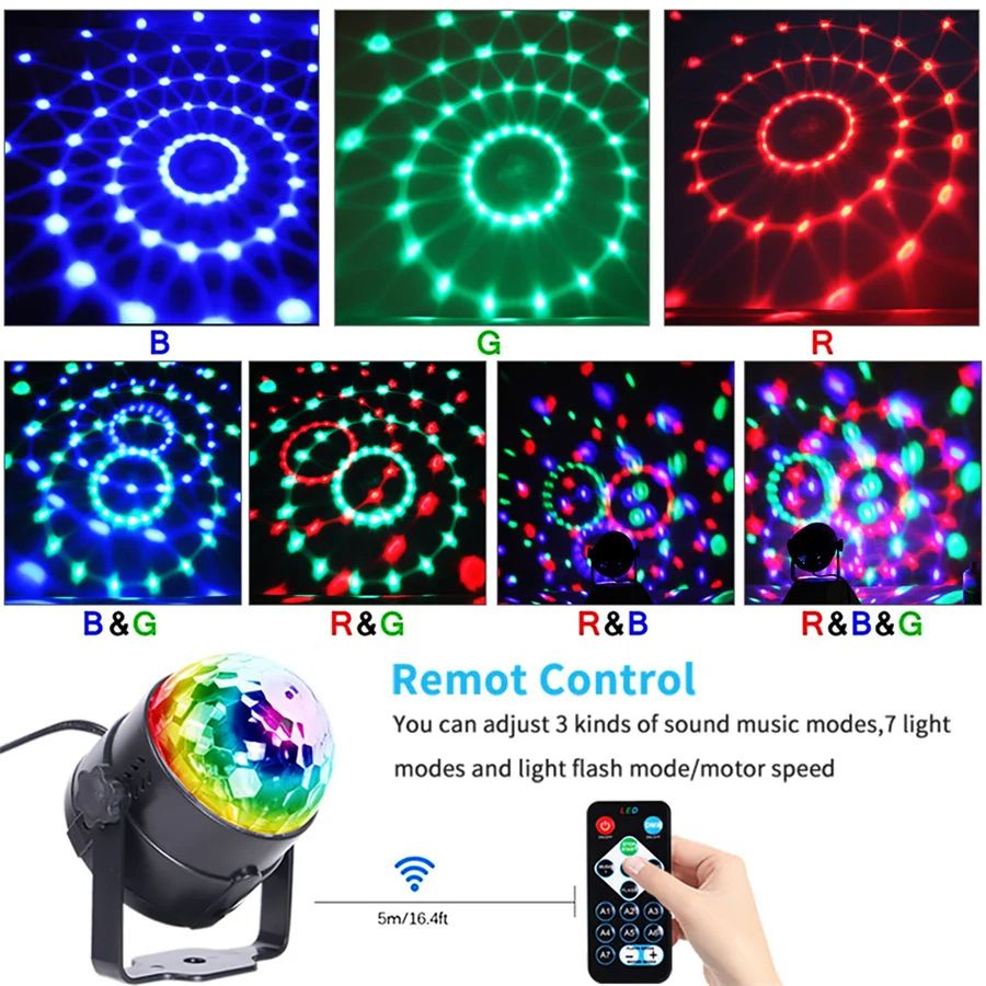 USB Disco Ball Light RGB Colors Changing DJ Stage Lamp Projector Rotating Star Party Night Light For Home Kids Birthday Decor