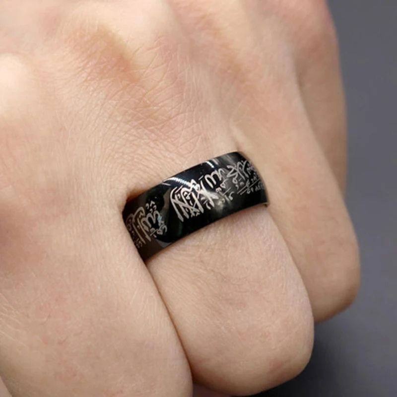 Trendy Titanium Steel Quran Messager Rings Muslim Islamic Halal Words Men Women Vintage Arabic Ring