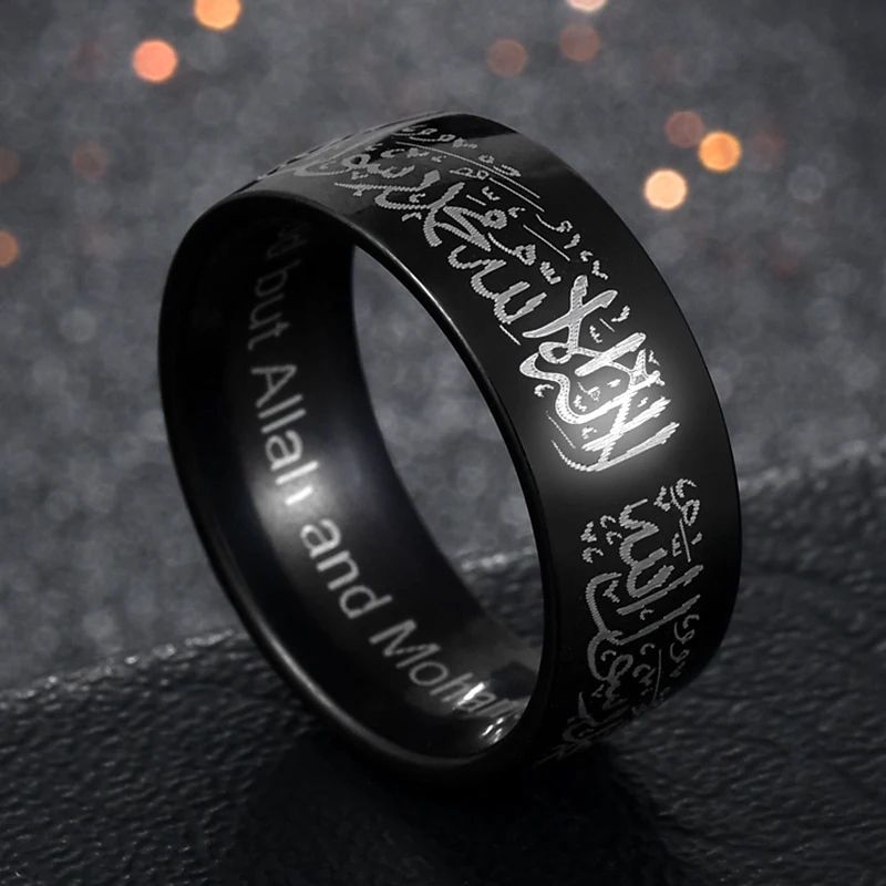 Trendy Titanium Steel Quran Messager Rings Muslim Islamic Halal Words Men Women Vintage Arabic Ring