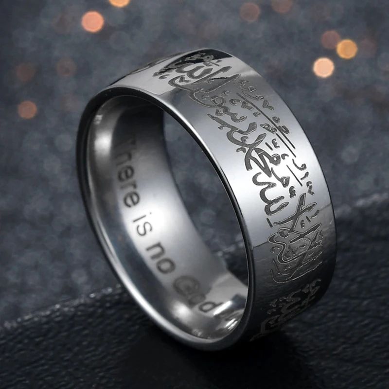 Trendy Titanium Steel Quran Messager Rings Muslim Islamic Halal Words Men Women Vintage Arabic Ring