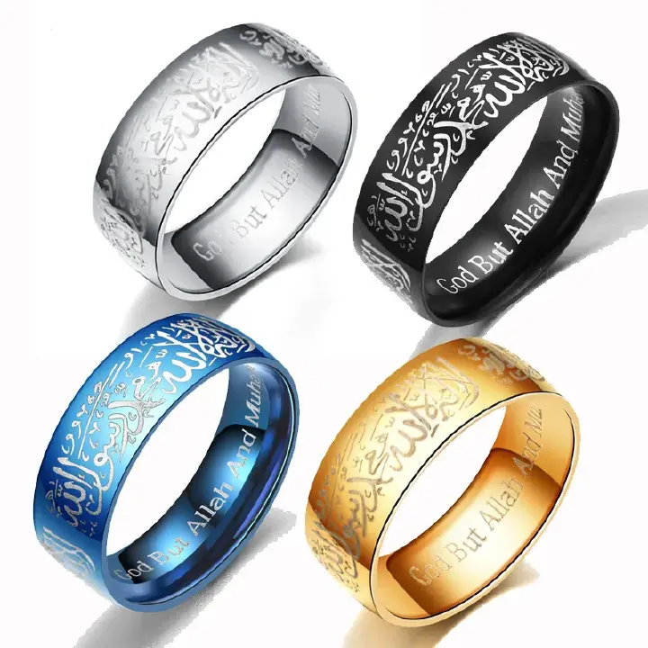Trendy Titanium Steel Quran Messager Rings Muslim Islamic Halal Words Men Women Vintage Arabic Ring