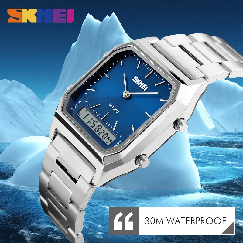 SKMEI Men Watches Fashion Sports Watch Stainless Steel Strap Waterproof Quartz Watches Digital Business Watches