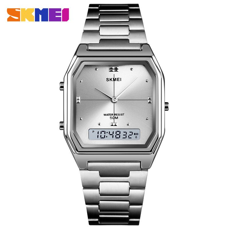 SKMEI Men Watches Fashion Sports Watch Stainless Steel Strap Waterproof Quartz Watches Digital Business Watches