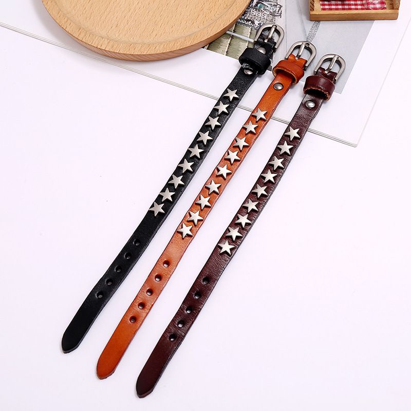 Men Leather Bracelet Punk Retro New Fashion Star Cowhand Bracelet Bar Hip-hop Jewelry Accessories