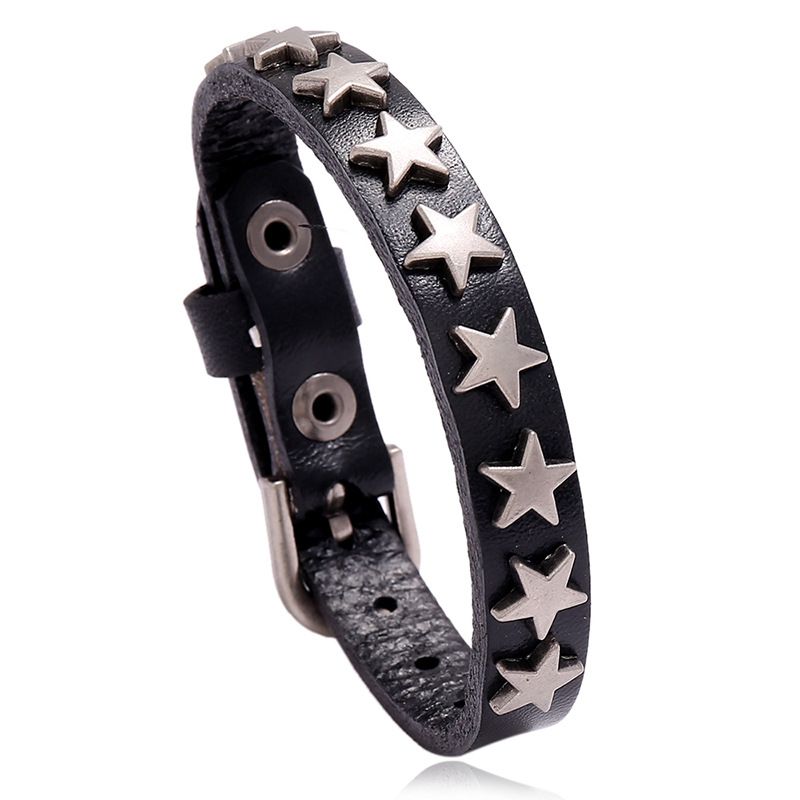 Men Leather Bracelet Punk Retro New Fashion Star Cowhand Bracelet Bar Hip-hop Jewelry Accessories