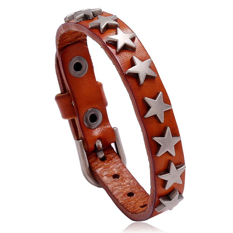 Men Leather Bracelet Punk Retro New Fashion Star Cowhand Bracelet Bar Hip-hop Jewelry Accessories