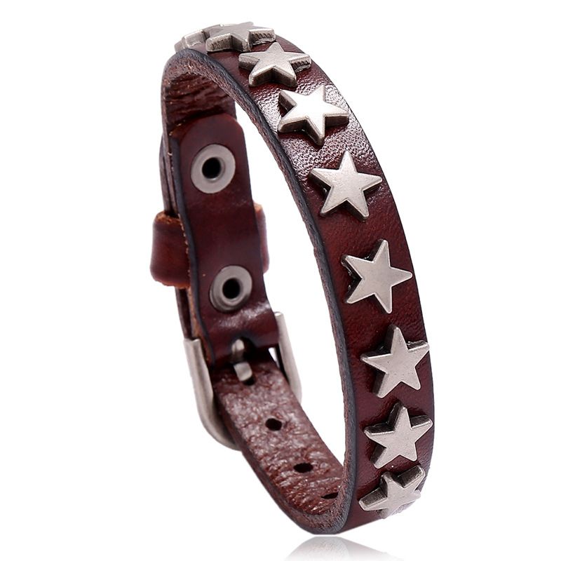 Men Leather Bracelet Punk Retro New Fashion Star Cowhand Bracelet Bar Hip-hop Jewelry Accessories