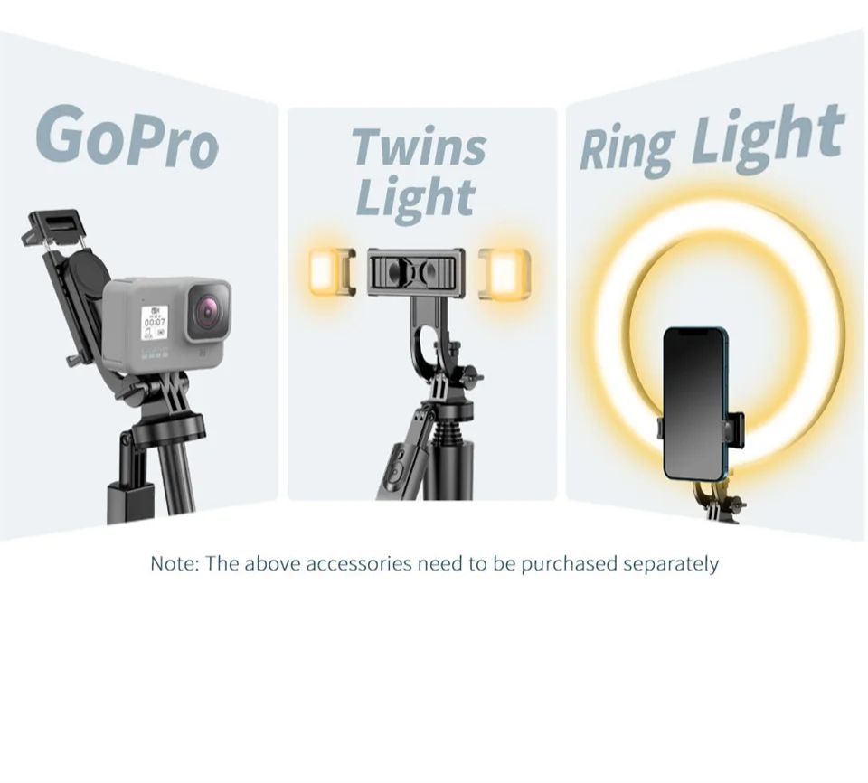 New Arrival 1.5M Wireless Selfie Stick Tripod Stand Foldable Monopod for Gopro Action Cameras Smartphones Balance Steady Shooting Live