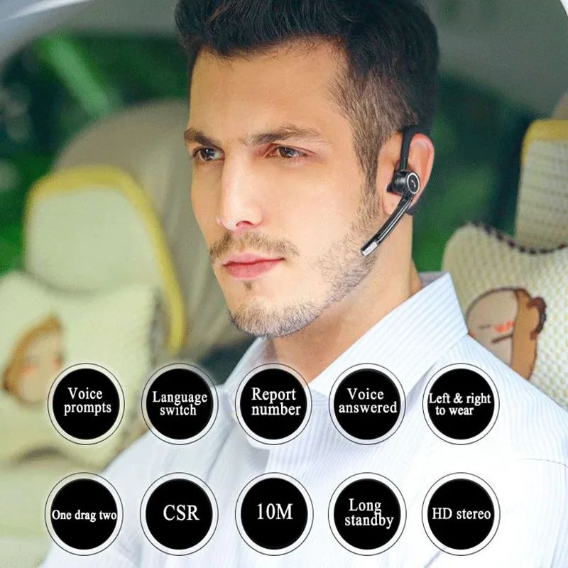 V8S Business Wireless Headset Bluetooth Headphones Handsfree With Microphone Stereo Music For Phones
