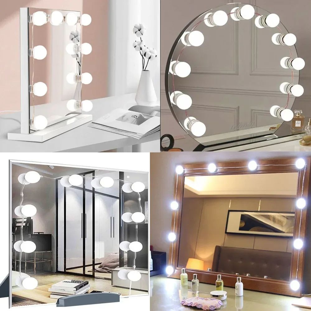 10 LEDs Bulb Makeup Mirror Light Dimmable 3 Mode LED Vanity Mirror Lamp Headlight Dresser Lamp