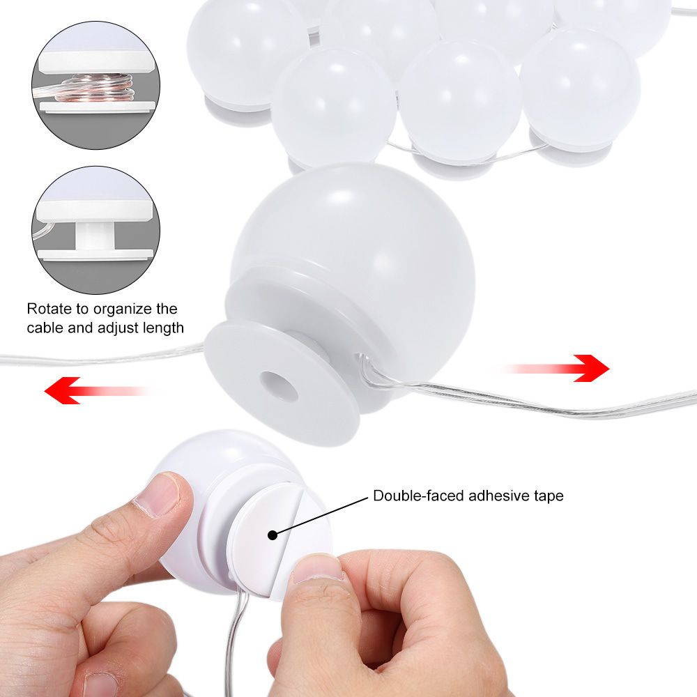 10 LEDs Bulb Makeup Mirror Light Dimmable 3 Mode LED Vanity Mirror Lamp Headlight Dresser Lamp