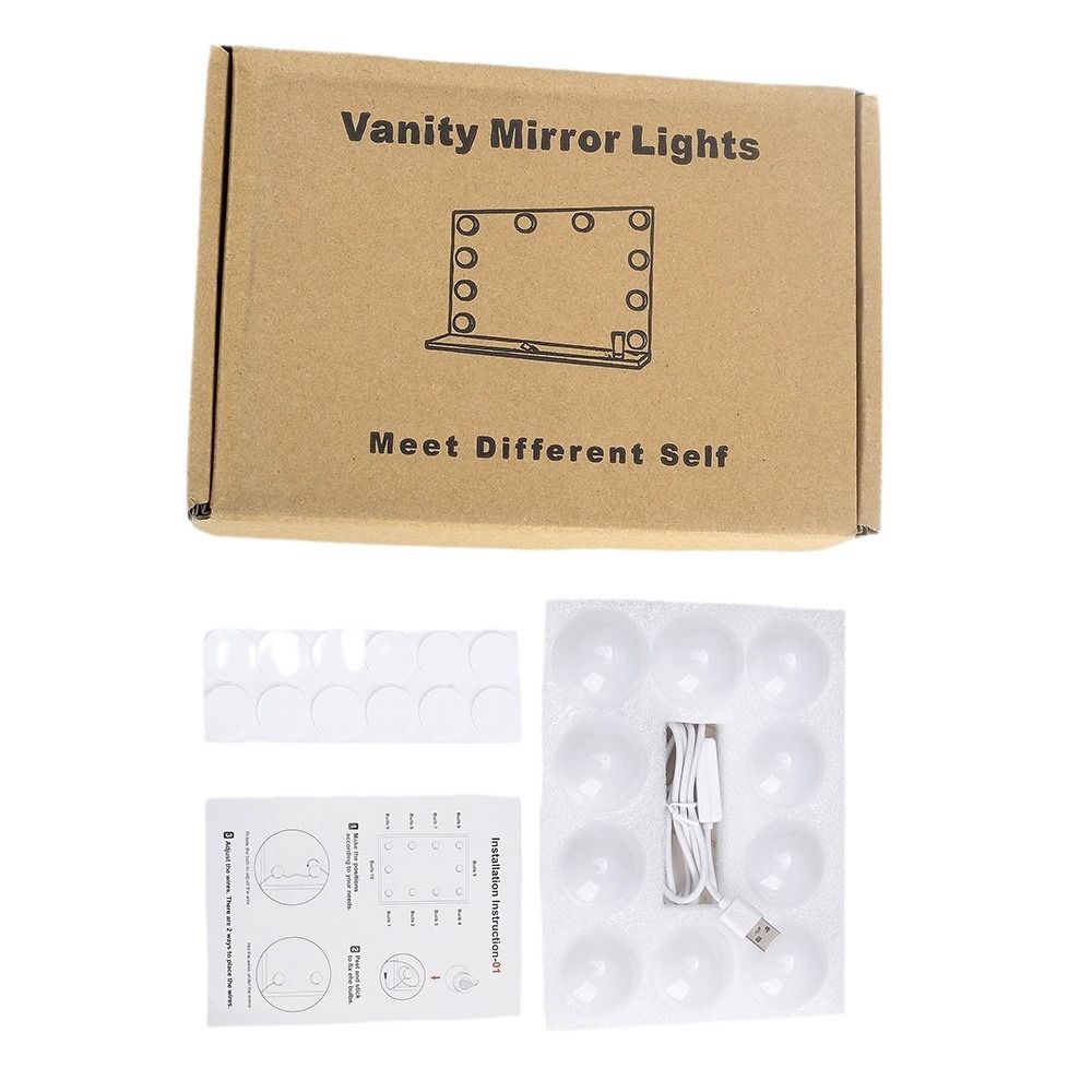 10 LEDs Bulb Makeup Mirror Light Dimmable 3 Mode LED Vanity Mirror Lamp Headlight Dresser Lamp