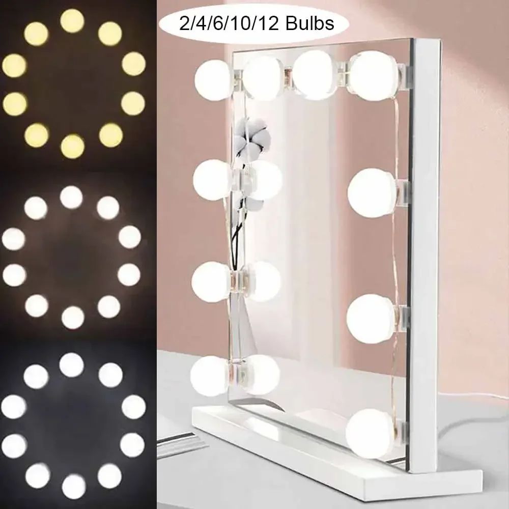 10 LEDs Bulb Makeup Mirror Light Dimmable 3 Mode LED Vanity Mirror Lamp Headlight Dresser Lamp