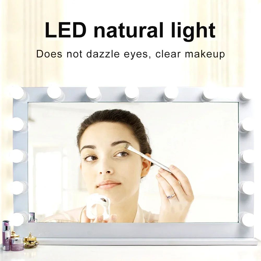 10 LEDs Bulb Makeup Mirror Light Dimmable 3 Mode LED Vanity Mirror Lamp Headlight Dresser Lamp