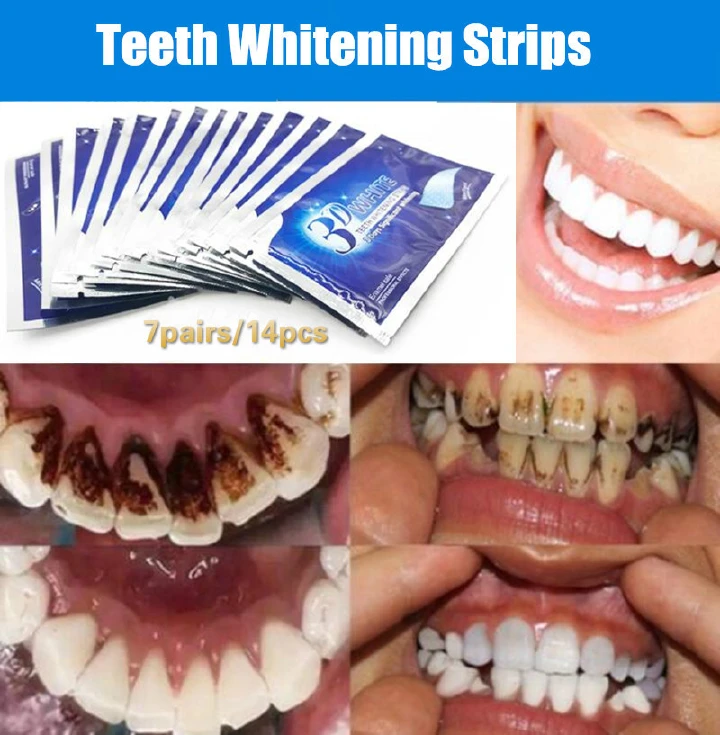 14Pcs/7Pairs 3D White Gel Teeth Whitening Strips Oral Hygiene Double Elastic Strips Whitening Dental
