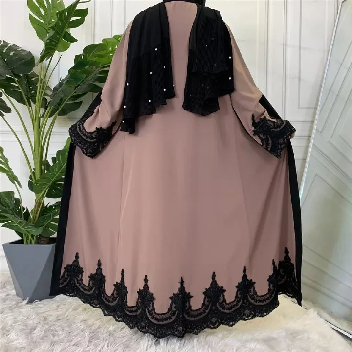 Plus Size Islamic Clothing Muslim Turkish Dresses Abayas Women Abaya Dubai Dress Ramadan Patchwork Lace Long Cardigan