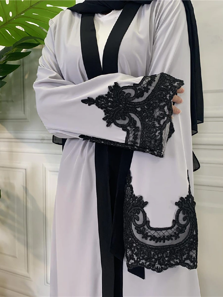Plus Size Islamic Clothing Muslim Turkish Dresses Abayas Women Abaya Dubai Dress Ramadan Patchwork Lace Long Cardigan