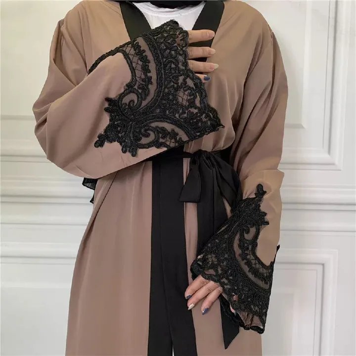 Plus Size Islamic Clothing Muslim Turkish Dresses Abayas Women Abaya Dubai Dress Ramadan Patchwork Lace Long Cardigan