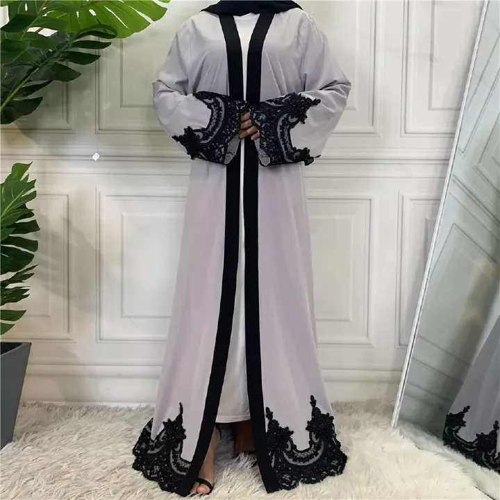 Plus Size Islamic Clothing Muslim Turkish Dresses Abayas Women Abaya Dubai Dress Ramadan Patchwork Lace Long Cardigan