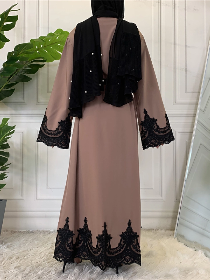 Plus Size Islamic Clothing Muslim Turkish Dresses Abayas Women Abaya Dubai Dress Ramadan Patchwork Lace Long Cardigan