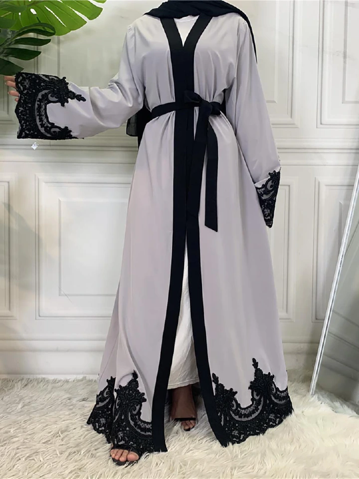 Plus Size Islamic Clothing Muslim Turkish Dresses Abayas Women Abaya Dubai Dress Ramadan Patchwork Lace Long Cardigan