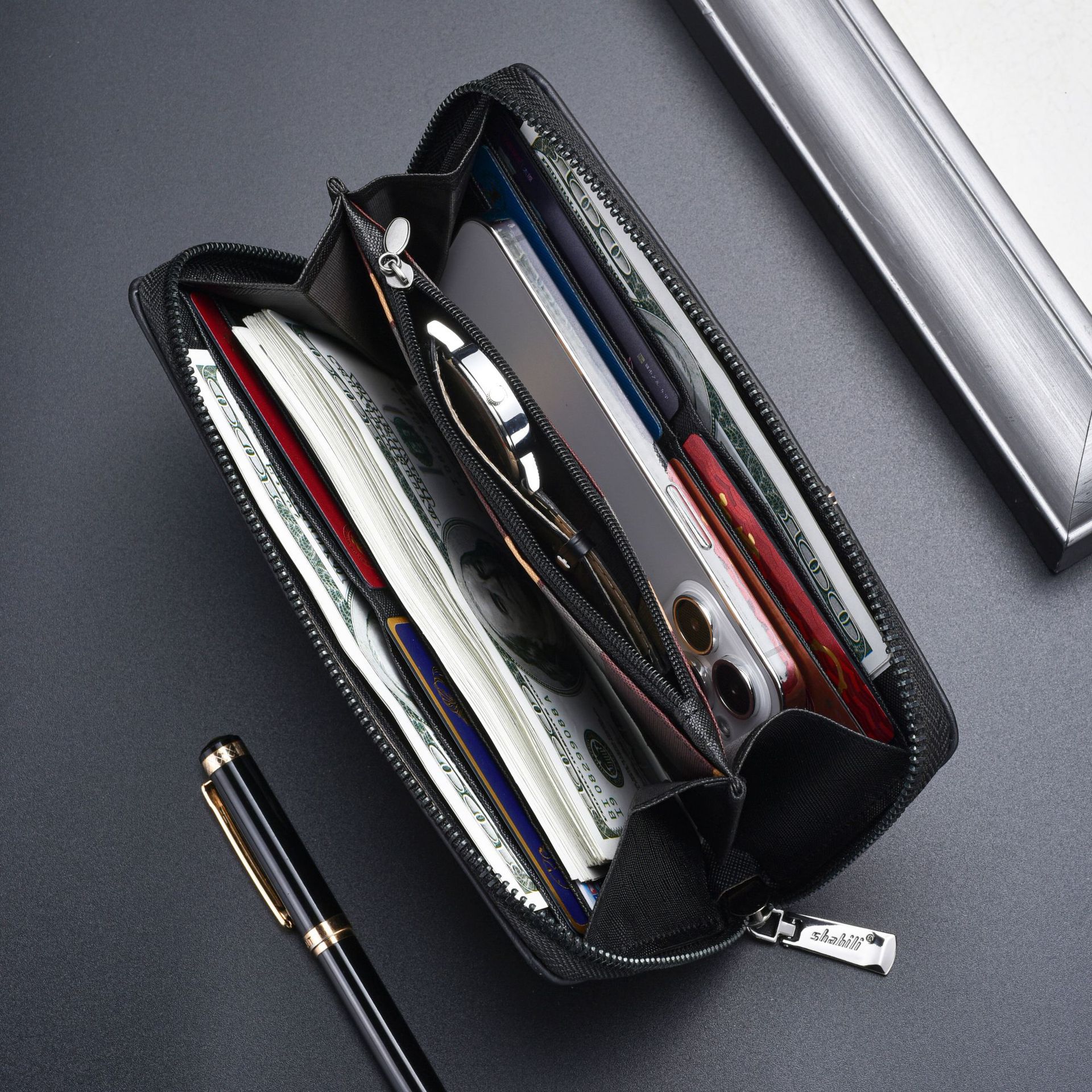 Men's Wallet Long New Multi slot Leather Clip Zipper Large Capacity Card Bag Men's Money Clip Men's Card Holder Wallets Leather Slim Money Bag Male Purses