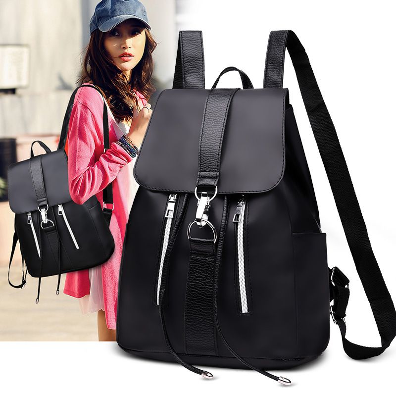 High quality Women Backpack School Bags For Teenager Girls Nylon Zipper Lock Design Black Femme Mochila Backpack